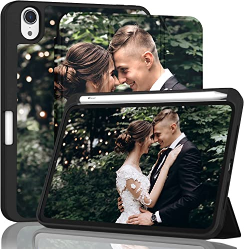 Sunrive Personalisierte hülle kompatibel mit iPad mini 6 (8,3, Modell 2021, 6. Generation) Benutzerdefiniert, Trifold Ständer Schutzhülle mit Stifthalter, Etui mit Eigenem Foto Bild Text.