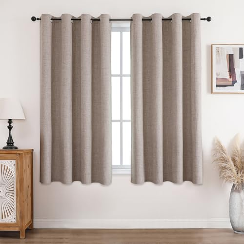 CUCRAF Leinenoptik 100% Blickdicht Vorhänge mit Ösen Wärmeisolierte Schlafzimmer Vorhänge mit Beschichtung Rückenschicht für Schlafzimmer Kinderzimmer 2 Stücke H137xB117cm Leinenfarbe