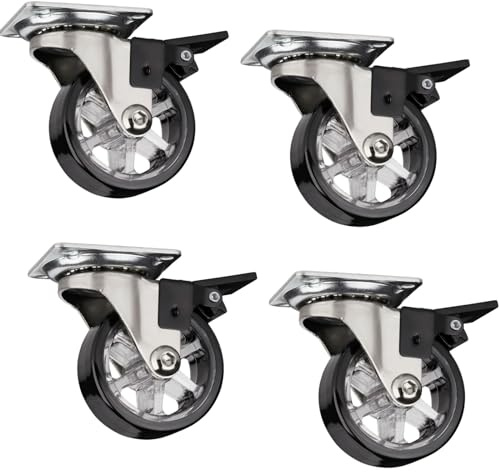 4er Set dekorative Möbelrollen RAPID Rollen-Ø 50 mm schwarz mit Bremse | Tragkraft 35 Kg, Höhe 64 mm, Lenkrollen von SOTECH