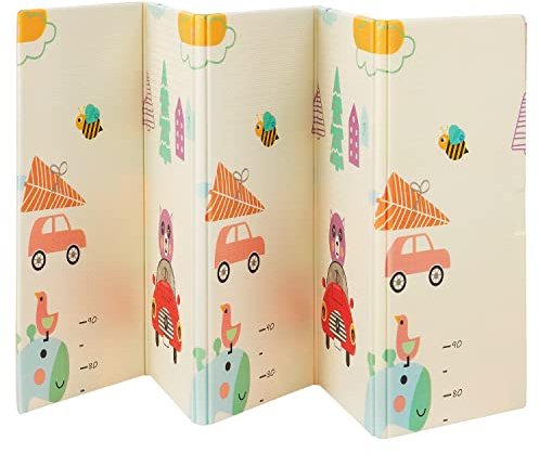 Juskys Spielteppich Lina für Kinder 180 x 200 cm Tiere, XXL-Teppich für Babys, Spielmatte aus Schaumstoff faltbar, weich und wendbar, Weiß