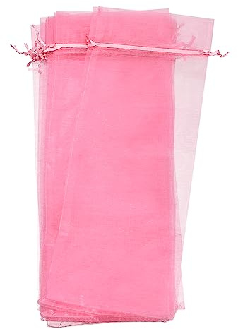 sourcing map Organza-Weinbeutel, durchscheinende Netz-Organza-Weinverpackungsbeutel mit Kordelzug, Wein-Geschenkbeutel für Flasche, Geburtstag, Hochzeit, Party, rose, 1 count (Pack of 12), Modern