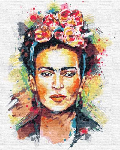 Artnapi Malen nach Zahlen Erwachsene mit Rahmen | DIY Handgemalt | Frida Kahlo decoupage | Kit für Anfänger und Erwachsene | Set inklusive Acrylfarben & Pinsel | 40x50cm Leinwand | Ideal als Geschenk