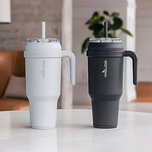 REDUCE 50 oz Mug Tumbler with Handle and Straw - Stainless Steel with Sip-It-Your-Way Lid - Keeps Water Cold up to 50 Hours - SweatProof, Dishwasher Safe, BPA Free - 2 Pack (Black & Gray)