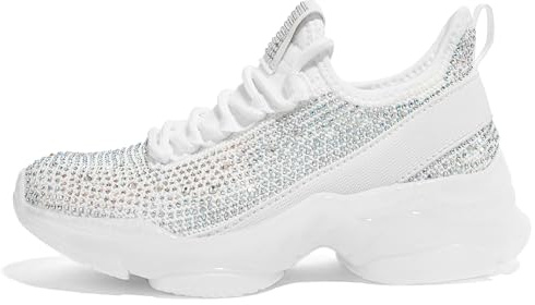 LUCKY STEP Girls Rhinestone Slip On Sneakers,White Rhinestone,Toddler 10