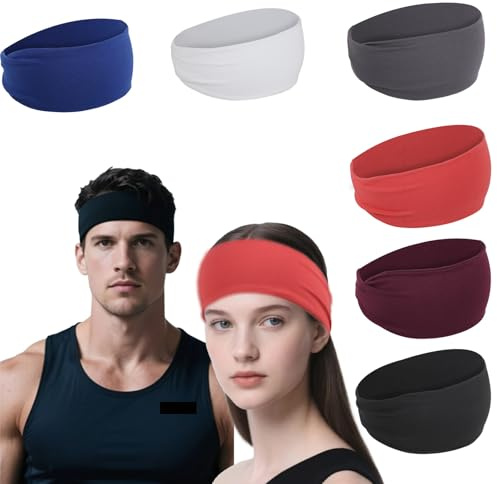 AFHGGZXZ Sports Headbands for Men and Women, Moisture Wicking Workout Headband, Sweatband Headbands for Running, Cycling, Football, Yoga, 6PCS (Color A: Blue, Black, White, Purple, Grey, Rose Red)