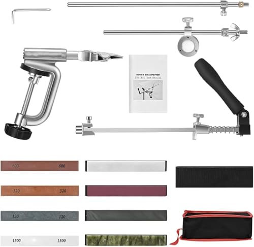 MusyVocay Affilacoltelli manuali professionali 8 pietre per affilare, affilacoltelli con design girevole a 360 ° per cucina domestica, macinazione di parti di precisione