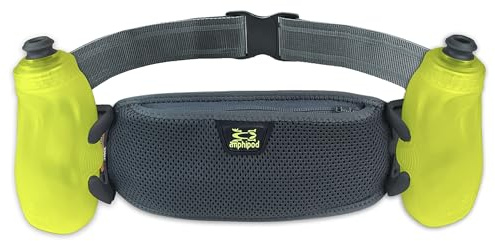 Amphipod RunLite Xtech 10K Hydration Belt, Ultra Runners Waist & Hydration Belt for Endurance Running, Racing, Men & Women - Steel/Green - 21 oz