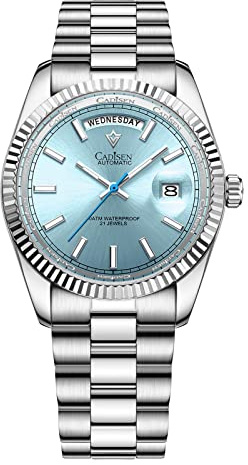 Mjuk ULWJ CADISEN design automatisk klocka män mekaniskt rostfritt stål vattentäta armbandsur hyllning icke-allergisk, 8215pale Blue-m, Armband