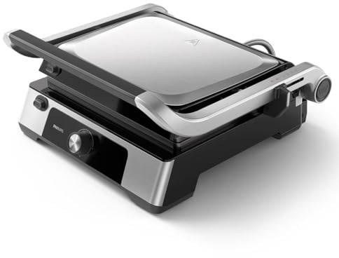 Philips Contact Grill - Adjustable temperature. Large grill surface and High Power performance. Removable Non-stick Plates and grease tray. (HD6301/90), Black