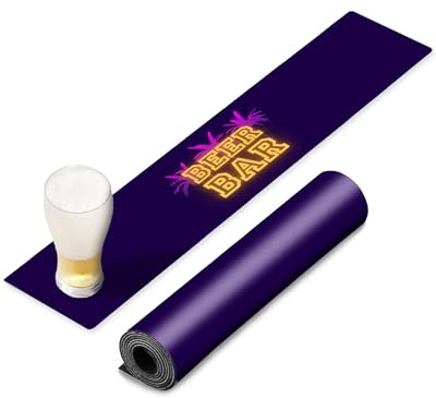 Chemin de bar personnalisé violet avec motif bar à bière tropicale, antidérapant, résistant aux taches, texte personnalisé, fabriqué au Royaume-Uni