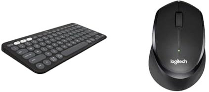 Logitech Pebble Keys 2 K380s, Multi-Device Bluetooth Wireless Keyboard with Customisable Shortcuts & M330 SILENT PLUS Wireless Mouse, 2.4GHz with USB Nano Receiver, 1000 DPI Optical Tracking