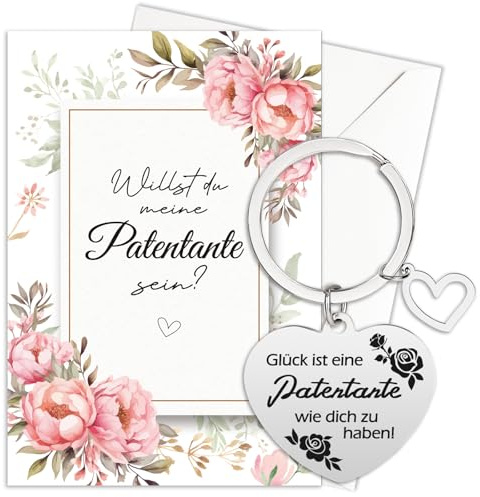 HOWAF Patentante Fragen Postkarte mit Patentante Schlüsselanhänger, Patentante Geschenk Patentante Karte mit Umschlag, Taufpatin Fragen Geschenk für Patentante - Willst du meine Patentante sein