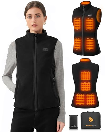 Sevdiea Chalecos Calefactables Mujer Con Bateria de 16000mAh 7.4V, Forro Polar Chaleco Calefactable Mujer y Diseño Sin Luces, Chalecos Calefactables con 9 Zonas de Calentamiento para exteriores-S