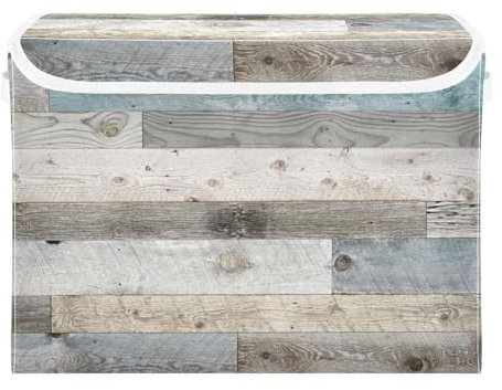 Yopersonalizes Aufbewahrungsboxen mit Deckel, Strand-Holz, faltbar, Stoff-Aufbewahrungswürfel mit Griffen, Aufbewahrungskörbe für Regale, Kleidung, Spielzeug, Kleiderschrank, 42 x 32 x 30 cm