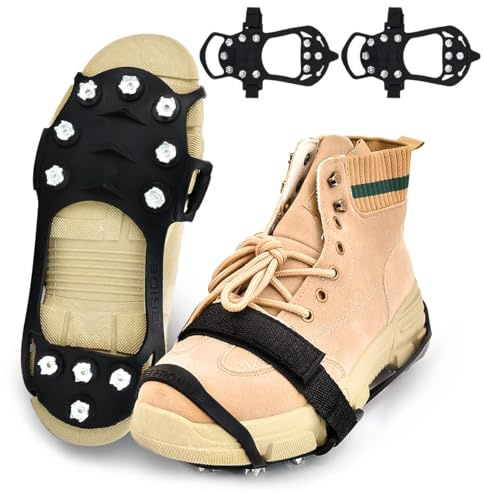 Spikes für Schuhe, Taozoey Steigeisen mit 11 Zähnen, Schuhspikes, Anti Rutsch Schuhspikes, Schuhkrallen, für Winter Outdoor-Sport und Bergsteigen, Ice Grips für Damen,Herren und Kinder