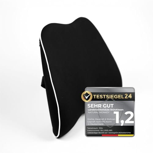 Natural Monkey Rückenkissen aus Memory Foam für Bürostuhl, Auto und mehr. Hautfreundlich, antistatisch, lindert Rückenschmerzen, verbessert die Haltung und sorgt für ergonomischen Komfort. (Schwarz)