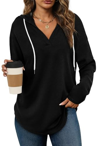 Cuptacc Hoodie Damen V Ausschnitt Oversize Pullover Herbst mit Kordelzug | Hautfreundlicher Stoff,Leichte und Luftig,Bequem Casual,Vielseitig Kombinierbar,Lockere Passform,Mit Praktischer Kapuze