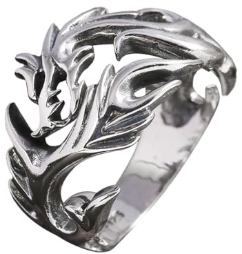 KONFEN Herren Ring, Wikinger Verstellbare Geschnitzte Ringe für Männer Ring, Vintage Hip Pop Offene Herr Rings Gothic Punk Classic Unique Texture Daumenring Fidget Herrenschmuck, Silber
