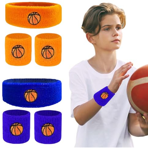 Confezione da 6 braccialetti sportivi per capelli per bambini, set di fasce antisudore, set di polsini sportivi, braccialetti in spugna, fasce antisudore per fitness, braccialetti in cotone assorbenti