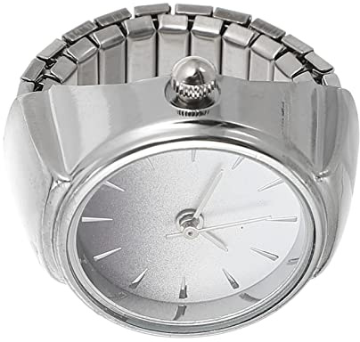 VALICLUD Runde Fingeruhr aus Zinklegierung, Silberne Ringuhr mit Quarz