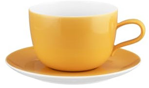 Seltmann Weiden Liberty Pure Colors Mango Orange Milchkaffeetasse mit Untertasse, 380 ml, Farbiges Cappuccino-Set, Mix-&-Match-Geschirr, Spülmaschinen- und Mikrowellenfest, Porzellan, Orange