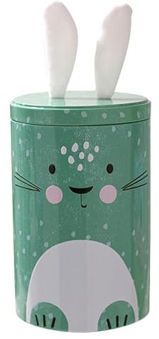 Contenitore pasquale per caramelle, in latta, per biscotti, coniglio, per alimenti, 16 cm, con coperchio, in latta,
