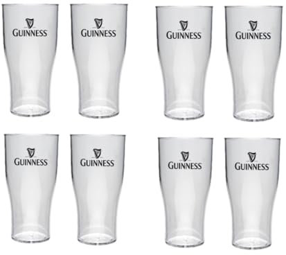 Celebration Spirits Guinness Official Plastic Pint Glasses, Reusable Beer Glasses, Various Sets (8, 558ml)