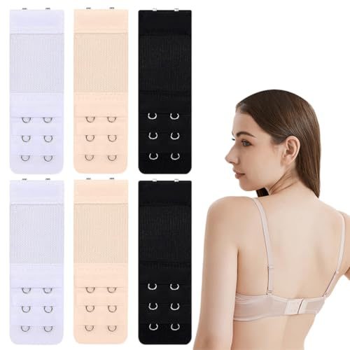 WeddHuis 6 pezzi Allunga Reggiseno, Prolunga, Estensore, Ganci per Reggiseno, Comodo e elastico, Accessori Regolabile Antiscivolo per Femmina Reggiseni (2 ganci) (Nero, Bianco, Tonalità della pelle)