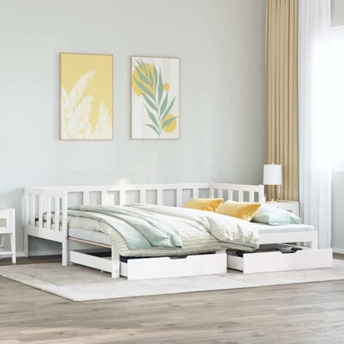 MOBCANT Tagesbett Ausziehbar mit Schubladen, Bettsystem Bettrahmen Bettstütze Familienbett Geeignet für Schlafzimmer Wohnungen Hotel Schulen ohne Matratze Weiß 90x200cm