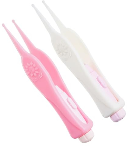Milisten 2piezas Pinza Nasal Luminosa Limpiador De Oídos Con Luz Led Herramienta Para Eliminar Cerumen Portátil Con Pila De Botón Para Limpieza De Bebés Pequeños