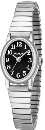BOSHIYA Damen Uhren Edelstahl Analog Quarz Uhr mit Digital Zifferblatt und Elastisch Armband Wasserdicht Armbanduhr für Damen