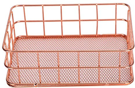 Canasta de malla de alambre de oro rosa mimdixy, cesta de almacenamiento de organizador de escritorio para bocadillos de fruta de ropa y herramientas de cocina elegante y para el