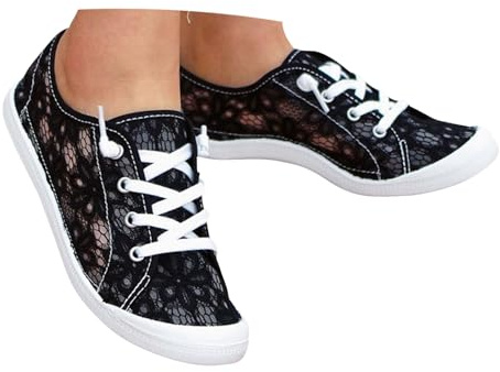 Hsternexy Chaussures plates pour femme - Dentelle Dirndl - Baskets en maille respirante - Chaussures d'été blanches - Chaussures de mariage - Chaussures de tennis - Chaussures de sport