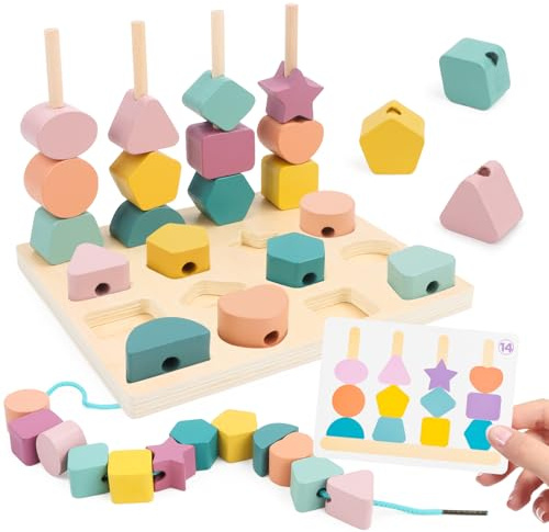 Yooyan Montessori leksak från 3 4 5 år, plug-in spel trådspel byggklossar, stapelspel i trä, sorteringsspel, pedagogiska spel, gåva för baby, pojkar, flickor