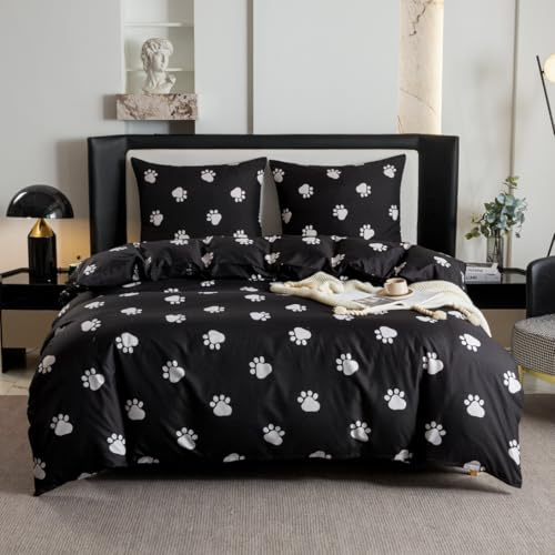 Cotton Market Bettwäsche – Bettwäsche-Sets 3 Teilig – Bettbezug 135x200 cm und 2 Kissenbezüge 70x80 cm – Pfötchen