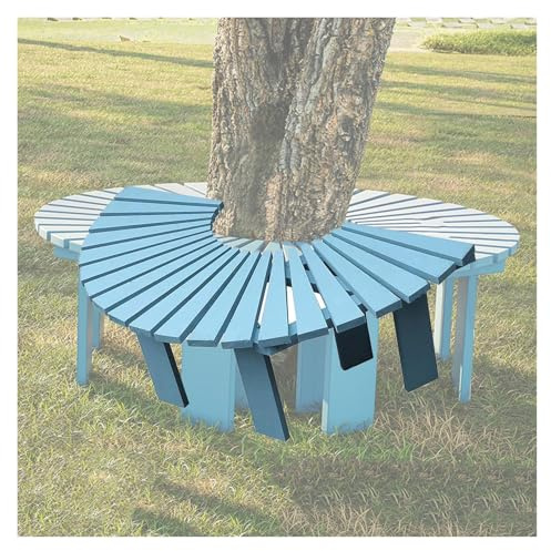 Halvcirkelformad Trädbänk, Massivt Trä Runtomgående Sittplats, For Bakgårdar, Poolkant, Park, Innergård, Uteplatser, Gräsmatta(Blue)