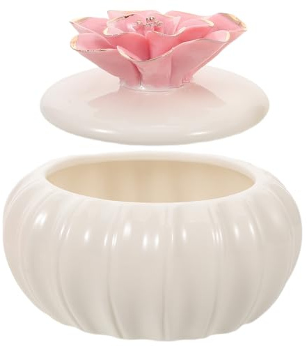 Ceramic Jewellery Trinket Box Decorative Storage Jar for Bedroom Office | Porcelain Flower Design, Organising Necklaces and Earrings, Nordic Style, Artistic Home Piece, Small Items