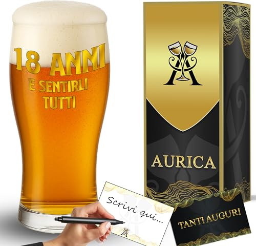 Aurìca Bicchiere Da Birra Personalizzato 18 ANNI E SENTIRLI TUTTI - Boccale In Vetro Da 500 Ml Per Un Compleanno Speciale! Idea Regalo Originale per 18 Anni Ragazzo e Ragazza