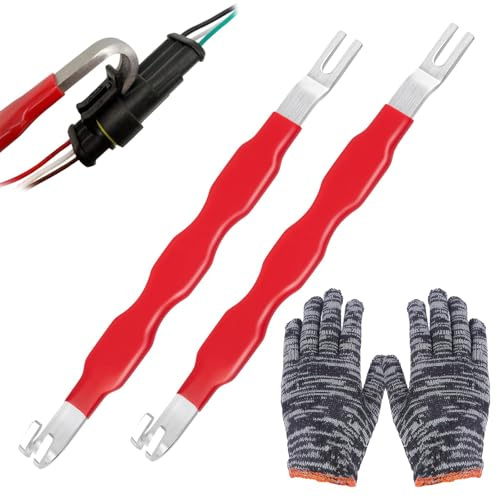 2 Pezzi Strumento di Rimozione Connettori Elettrici Auto, Doppia Testa Strumenti per Scollegare Cavi Delle Clip Universale per Collegamenti Elettrici con Guanti, per Riparazione E Manutenzione Auto