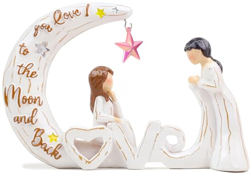 ACAATVE Mother Daughter Gifts Figurines for Mum from Daughter | Christmas Birthday Presents for Daughter from Mummy, Hand-Painted Resin Statue Ornament Keepsake Home Decor with Pink Star