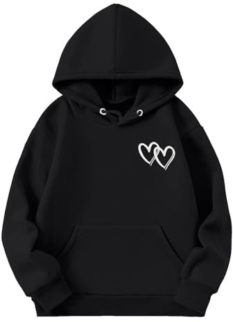 Generisch Felpa con cappuccio da bambina a maniche lunghe, morbida felpa con cappuccio grafico, per bambini, graziosi maglioni, abbigliamento top per ragazze