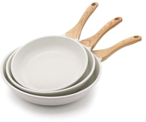 SENSARTE Set Padelle Antiaderente 20 24 28 cm Compatibile con Induzione | Rivestimento in granito svizzero, padella pietra sana, manico ergonomico, facile da pulire