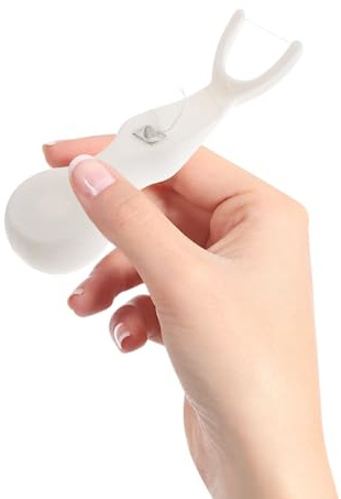 Dental Flosser Rack Riutilizzabile Design Ergonomico e Portatile | Abs e Nylon, Bianco, per Casa e Viaggio, Pulizia a 360° e Rimozione Tartaro