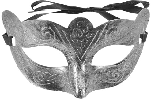 SHINEOFI Demi-masque Demi-masque de Fête Polyvalent en Plastique Argenté Mascarade Vintage Style Prince Jazz Grec et Romain Visibilité Totale pour Cosplay et Soirées Dansantes