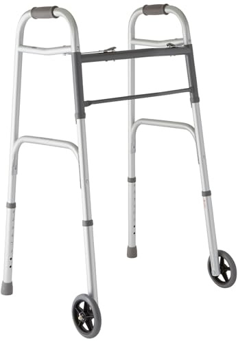 Medline Lightweight Folding Walker with 5” Wheels, Aluminum Frame Supports up to 300 lbs. ( Pack of 4)