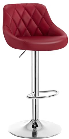 WOLTU Bar Stool, Swivel Breakfast Stools with Backrest and Footrest, Height Adjustable Kitchen Island Barstool, Non-Slip Metal Base, Faux Leather, Dark Red