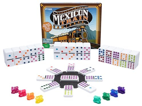 Mexican Train Dominoes - Beautiful Color Dot Double 12 Dominoes Set - Includes Train Markers and Hub by Pressman Multi Color, 5