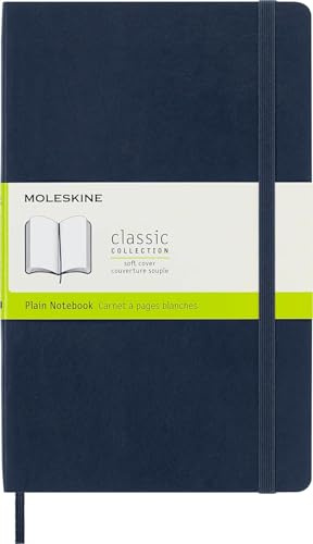 Moleskine Classic Notebook, Taccuino con Pagine Bianche, Copertina Morbida e Chiusura ad Elastico, Formato Large 13 x 21 cm, Colore Blu Zaffiro, 192 Pagine