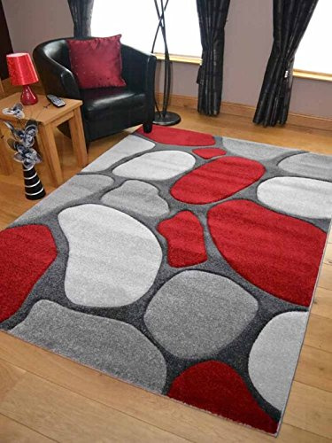 Red Silver Grey Pebbles Thick Quality Modern Carved Rugs Runner Small Extra Large Soft Mat Cheap (67cm x 120cm)