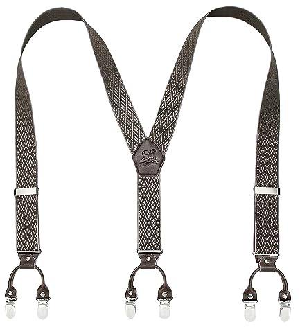 KANGDAI Rindsleder Hosenträger für Herren Breit Y Style 3.5 CM Mit Sehr 6 Starke Metall Clip Durable Elastic Verstellbare Hosenträger Geschenkbox für Herren und Damen
